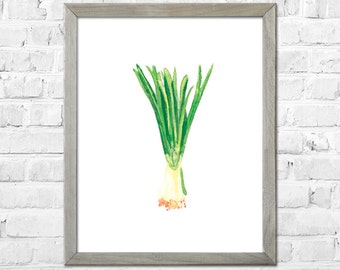 Spring Onion Watercolor Art Print: Kitchen Wall Decor