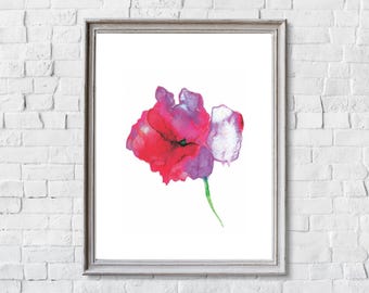 Red Flower Watercolor Art Print: Abstract Floral Painting