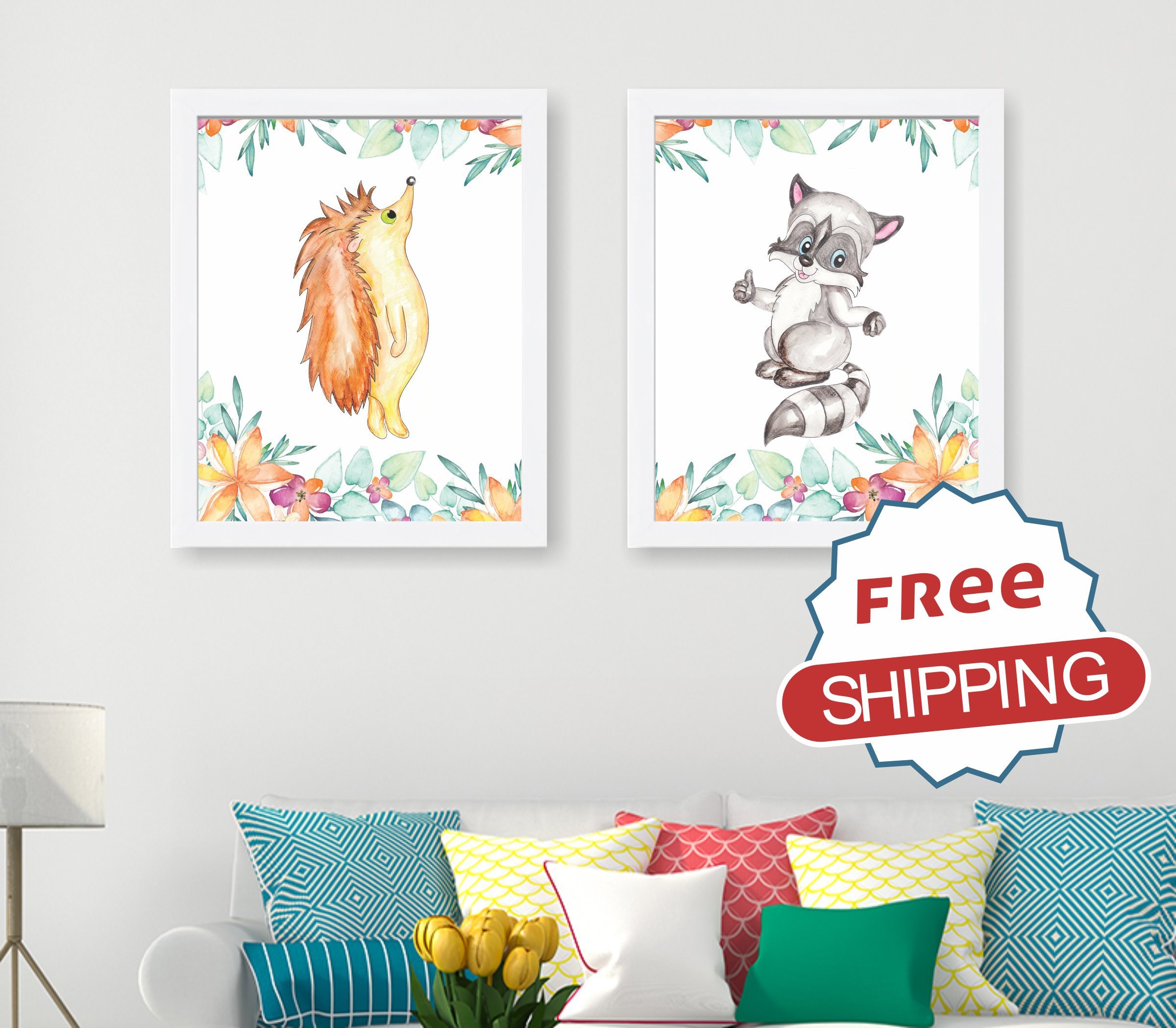 Set di stampe di animali ad acquerello: orso, cervo, giraffa, arte per la cameretta dei bambini (download digitale) - Italia