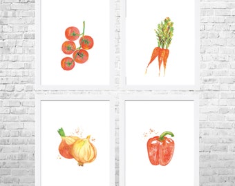 Vegetable Prints Set of 4, Vegetables Decor, Vegetables Kitchen Art, Food Artwork, Kitchen Poster, Food Art, Modern Decor