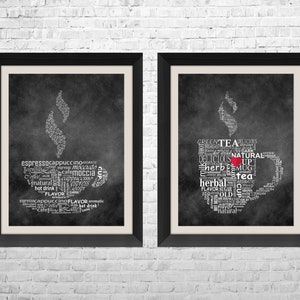 Impressão tipográfica de arte de cozinha A4, arte de chá de café, arte de quadro-negro, decoração de parede de cozinha, arte de parede de cozinha, impressão de pôster de cozinha, arte de giz