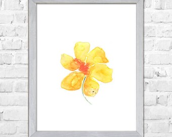 Watercolor Yellow Flower Art Print, Yellow Flower Painting, Watercolor Painting Flower, Abstract Flower, Watercolor Poster, Yellow Decor