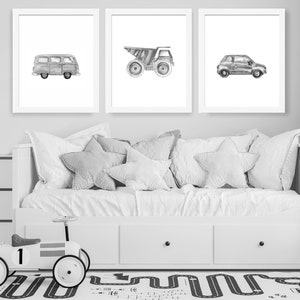Transportation Nursery Art Prints: Car, Truck, Van - Set of 3