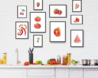 Vegetable Watercolor Painting Prints: Kitchen & Dining Room Art, Set of 10