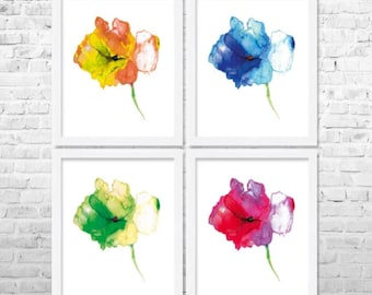 Floral Watercolor Art Prints: Set of 4 Botanical Giclee Prints