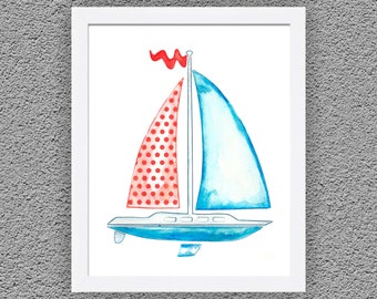 Sailboat Print, Sailboat Painting, Nautical Nursery Art, Sailing Boat Art, Kids Wall Art, Nursery Print, Blue Nursery Art, Home Wall Decor