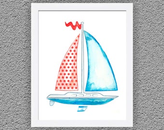 Sailboat Watercolor Giclee Print: Nautical Nursery Art