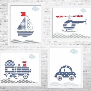 Transportation Nursery Art Prints: Baby Boy Room Decor, Set of 4 (Digital Download)