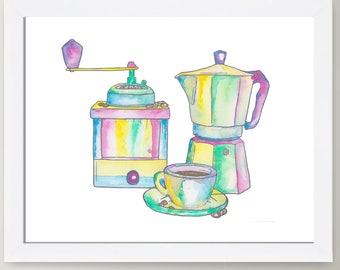 Kaffee Bar Kunstdruck, Küche Wand Dekor, Giclee Fine Art