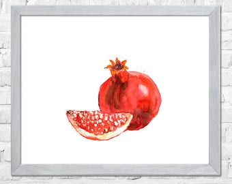 Granaatappel schilderij, aquarel Fruit, aquarel, Home Decor, botanische aquarel, keuken wanddecoratie, Fruit Art Print