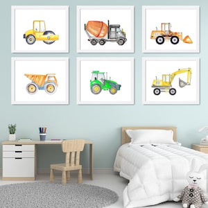 Construction Nursery Art, Nursery Poster, Trucks Prints, Construction Decor, Kids Wall Decor, Kids Art, Nursery Wall Art Set of 6 Prints