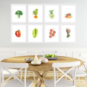 Groentenprint-keukendecor-groentendecor-groenten keukenkunst-keukenposter-voedselkunst-keukenprint-set van 8 prenten-moderne inrichting
