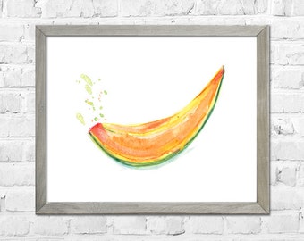 Kitchen Wall Art, Fruit Watercolor, Kitchen Print, Melon Watercolor Painting, Cantaloupe Botanical Watercolor, Kitchen Wall Decor