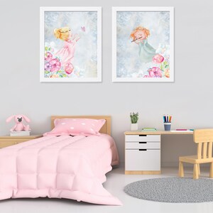 Girl Nursery Watercolor Print Set: Floral Wall Art (Set of 2)