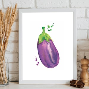 Eggplant Art, Watercolor Print, Kitchen Wall Art, Kitchen Art Print, Vegetable Watercolor Painting, Kitchen Wall Decor