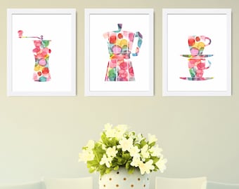 Kaffee Kunstdrucke: 3er Set Wandbilder für die Küche