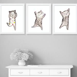 Cat Art Prints Set of 3, Nursery Decor, Home Decor, Watercolor Prints, Cat Poster Print, Cats Watercolor, Watercolor Animal Painting
