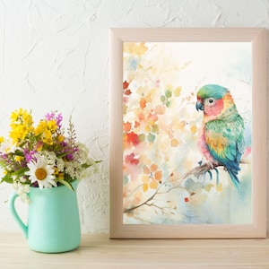 Parrot Print, Bird Watercolor Wall Art, Parrot Home Decor, Parrot Art, Tropical Bird Print, Watercolor Art, Nursery Art, Modern Art