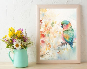 オウムのプリント 熱帯の鳥 水彩画 壁アート エキゾチックな鳥 オウム
