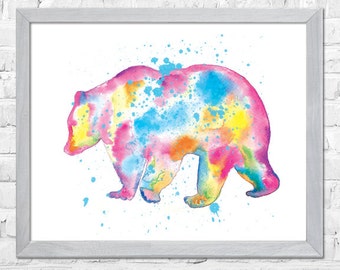 Impresión de acuarela de oso, pintura de oso, arte de acuarela, arte animal, impresión de arte infantil, impresión de arte de pared, pintura de acuarela, decoración del hogar