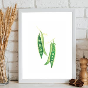 Kitchen art, Watercolor Peas Painting, Vegetable print, Kitchen Decor, Botanical Art, Food Poster, Kitchen Print
