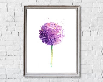Purple Flower Watercolor Art Print, Abstract Floral Wall Decor