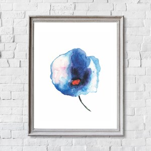 Blue Flower Watercolor Art Prints: Set of 3, Floral Wall Decor image 6