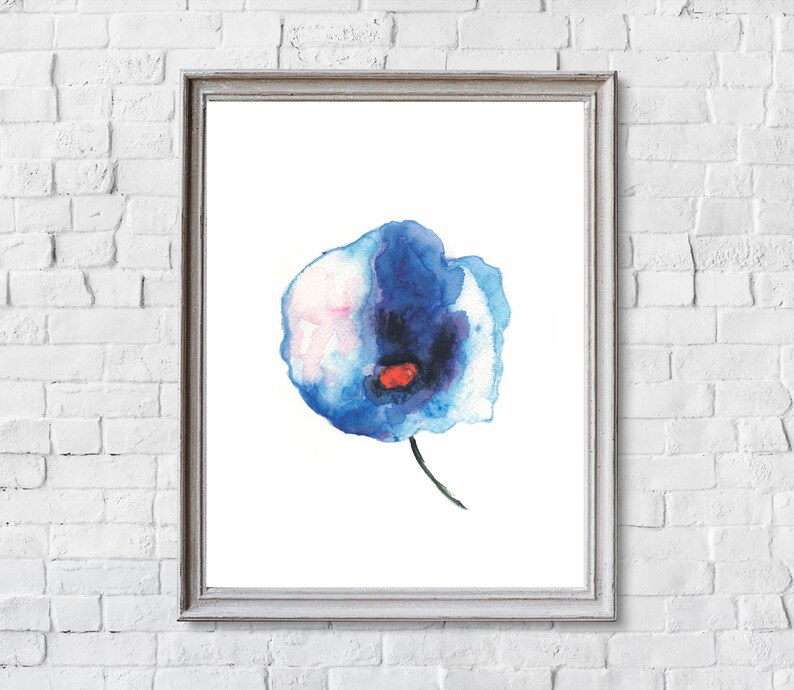Blue Flower Watercolor Art Prints: Set of 3, Floral Wall Decor image 6