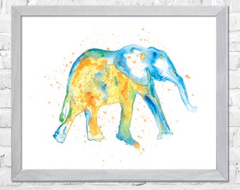 Aquarelle éléphant, impression d'éléphant, art animalier, chambre d'enfant éléphant, impression d'art éléphant, décoration de chambre d'enfant éléphant