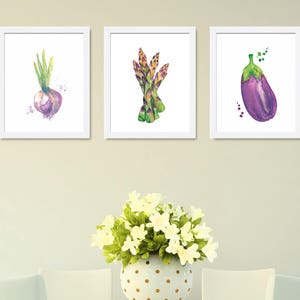 Vegetables Watercolor Prints Set of 3, Vegetables Decor, Vegetables Kitchen Art, Modern Kitchen Poster, Food Art