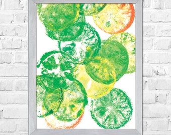 Kitchen Decoration, Citrus Watercolor Painting, Green Home Decor, Modern Watercolor, Kitchen Wall Art, Fruit Art Print, Kitchen Wall Decor