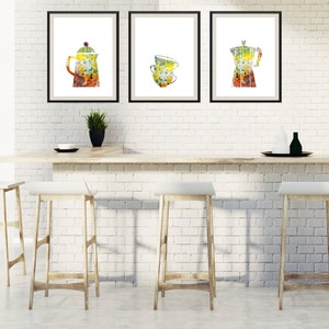 set of 8 kitchen prints, coffee print set, fork spoon... Set of 3 Kitchen Prints Coffee Print Set Kitchen Art Prints - Etsy