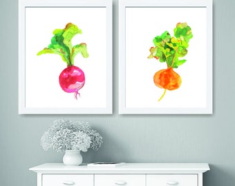 Turnips Art Set of 2 Prints, Kitchen Wall Art, Dining Room Decor, Kitchen Paintings, Vegetable Watercolor Painting, Vegetable Art,Still Life