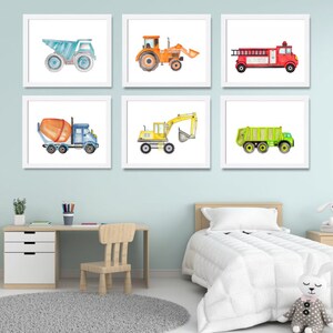 Construction Nursery Art, Nursery Poster, Trucks Prints, Construction Decor, Kids Wall Decor, Kids Art, Nursery Wall Art Set of 6 Prints