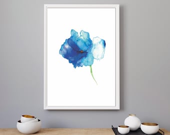 Blue Flower Art Print: Abstract Watercolor Painting