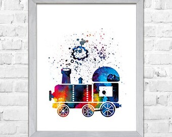 Train Print, Train Watercolor Art, Transportation Nursery Art, Baby Nursery Art, Transportation Wall Art, Train Room Decor, Kids Wall Decor