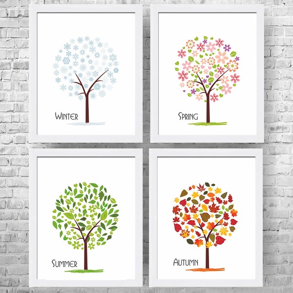 Arbres des quatre saisons, décoration murale pour enfants, impression murale pour chambre d'enfant, art de la chambre d'enfants, art des quatre saisons, décoration murale pour chambre d'enfant, lot de 4 impressions