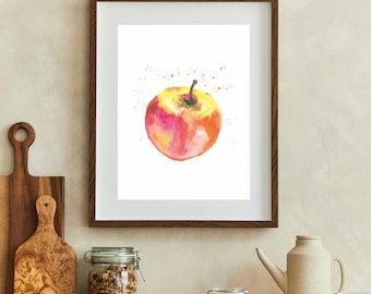 Druk giclée z akwarelą jabłkową: sztuka ścienna do kuchni