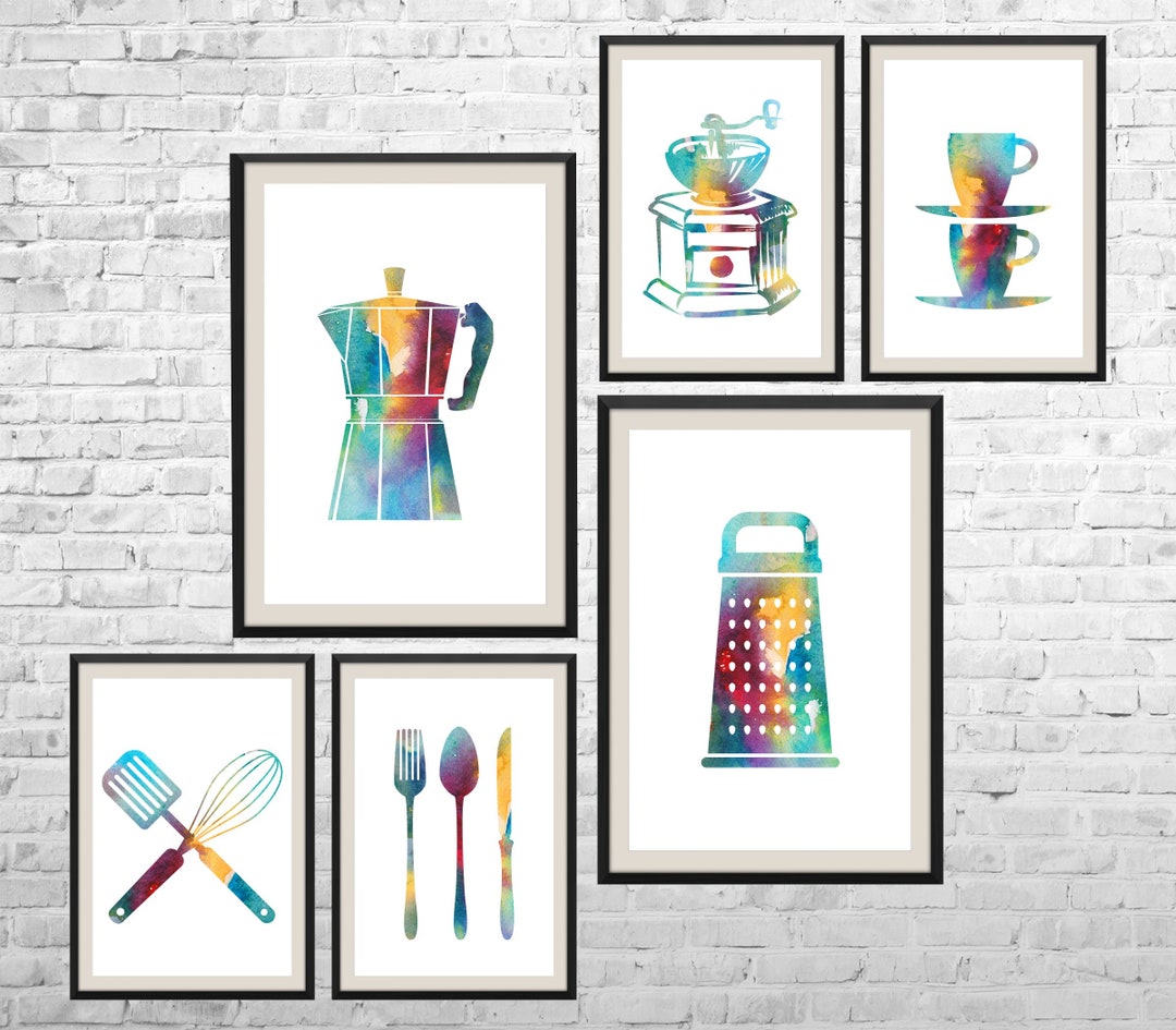 Set of 6 Kitchen Prints, Coffee Print Set, Kitchen Art Prints, Kitchen
