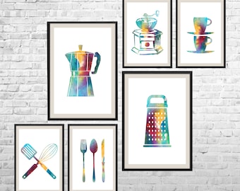 Set of 6 Kitchen Prints, Coffee Print Set, Kitchen Art Prints, Kitchen Wall Decor, Kitchen Wall Art, Kitchen Posters, Wall Art Kitchen