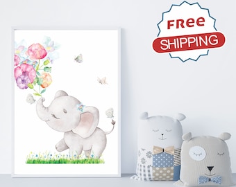 Baby Elephant Watercolor Print: Nursery Wall Art