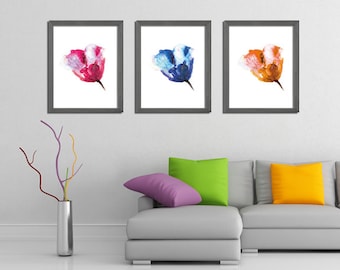 Watercolor Art Prints Set of 3 Flowers, Colorful Wall Art, Home Decor, Watercolor Prints, Bedroom Decor, Nursery Wall Art