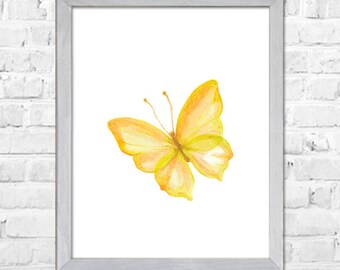 Yellow Watercolor Art, Butterfly Watercolor Print, Butterfly Watercolor Painting, Home Decor, Butterfly Art Print