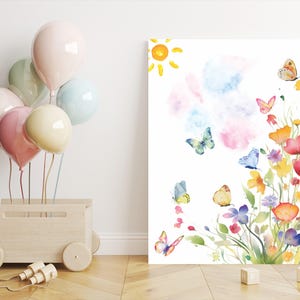 Flowers And Butterflies Watercolor Print, Butterfly Wall Art, Girl Nursery Wall Art, Butterfly and Flowers Watercolor Painting, Home Decor