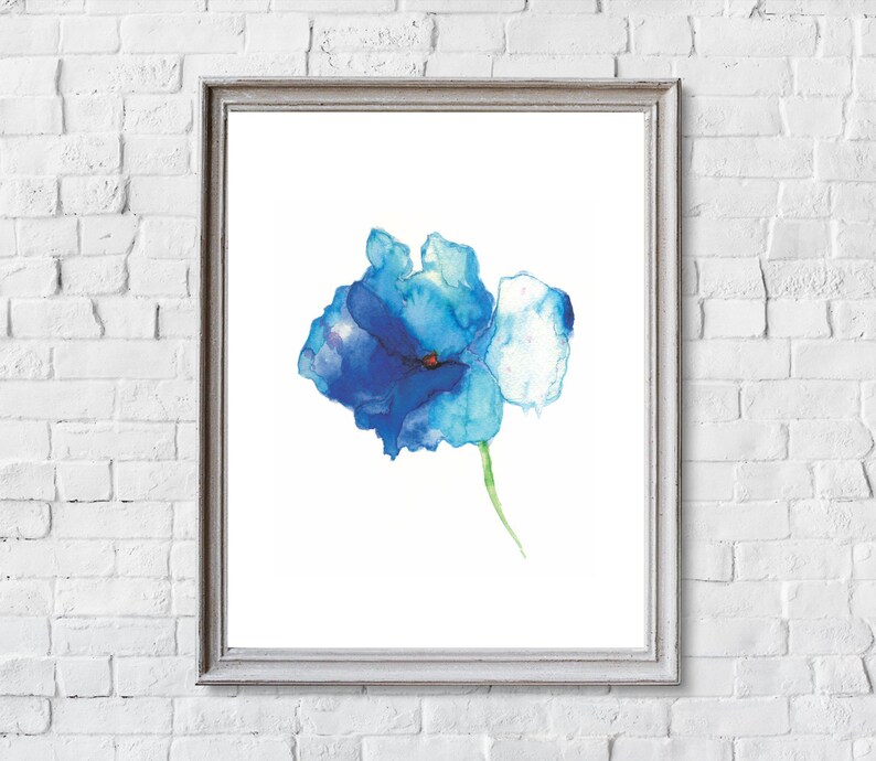 Blue Flower Watercolor Art Prints: Set of 3, Floral Wall Decor image 7