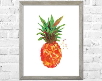 Pineapple Art Print, Pineapple Watercolor Painting, Kitchen Wall Decor, Pineapple Wall Art, Pineapple Art, Pineapple Decor, Kitchen Wall Art