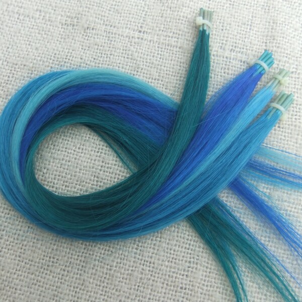 Remy Stick-Tip, I-Tip Human Hair Extensions in Aqua Colors "Molly Mermaid"