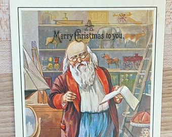 Collectible Old Fashioned Santa Postcard, Merry Chrstmas to you Vintage Unused Post Card, Antique Toy Collector Gift, Unposted Ephemera