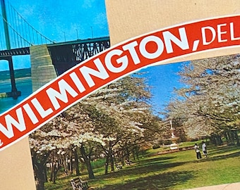 Greetings from Wilmington DE Postcard, Delaware Memorial Bridge, Josephone Gardens, Brandywine Park Souvenir Memorabilia, History Lover Gift