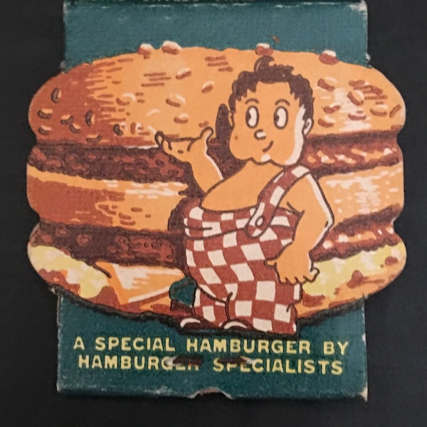 1940s Bob's Big Boy Hamburgers Matchbook - Finest Chili, Steak, Thick Shakes -Served in 9 Southern California Locations - Lion Contour Match